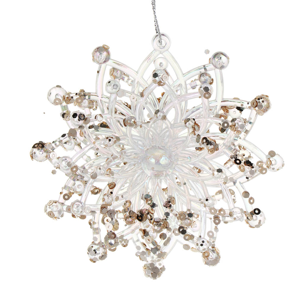 СНОУ БУМ Декоративная подвеска "Снежинка" 10 см, пластик, глиттер - #1