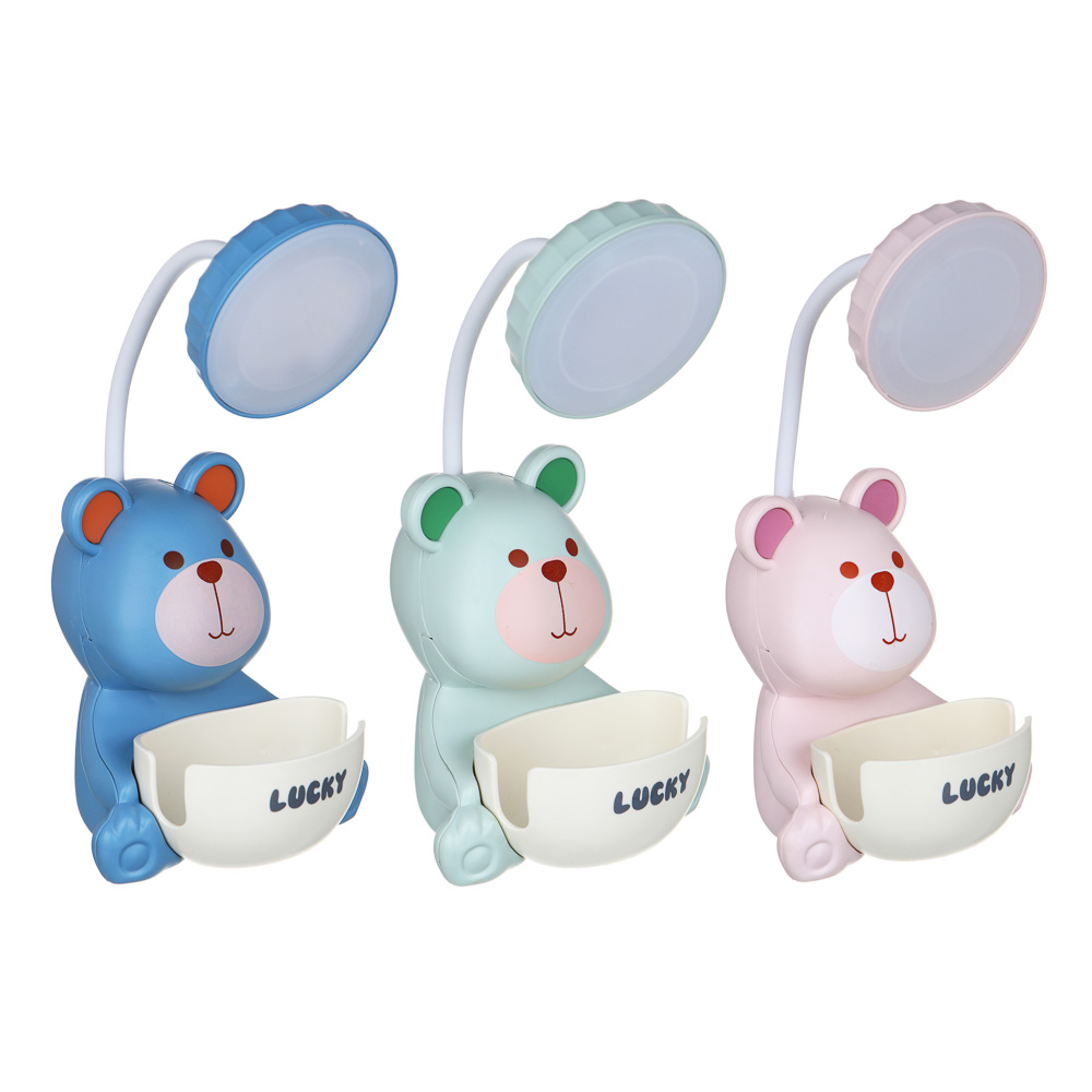 Светильник LED 3 в 1 "Мишка", подст. для тел. и ручек, точилка с конт., ABS, 10х10х24,5см,USB, 3диз. - #1