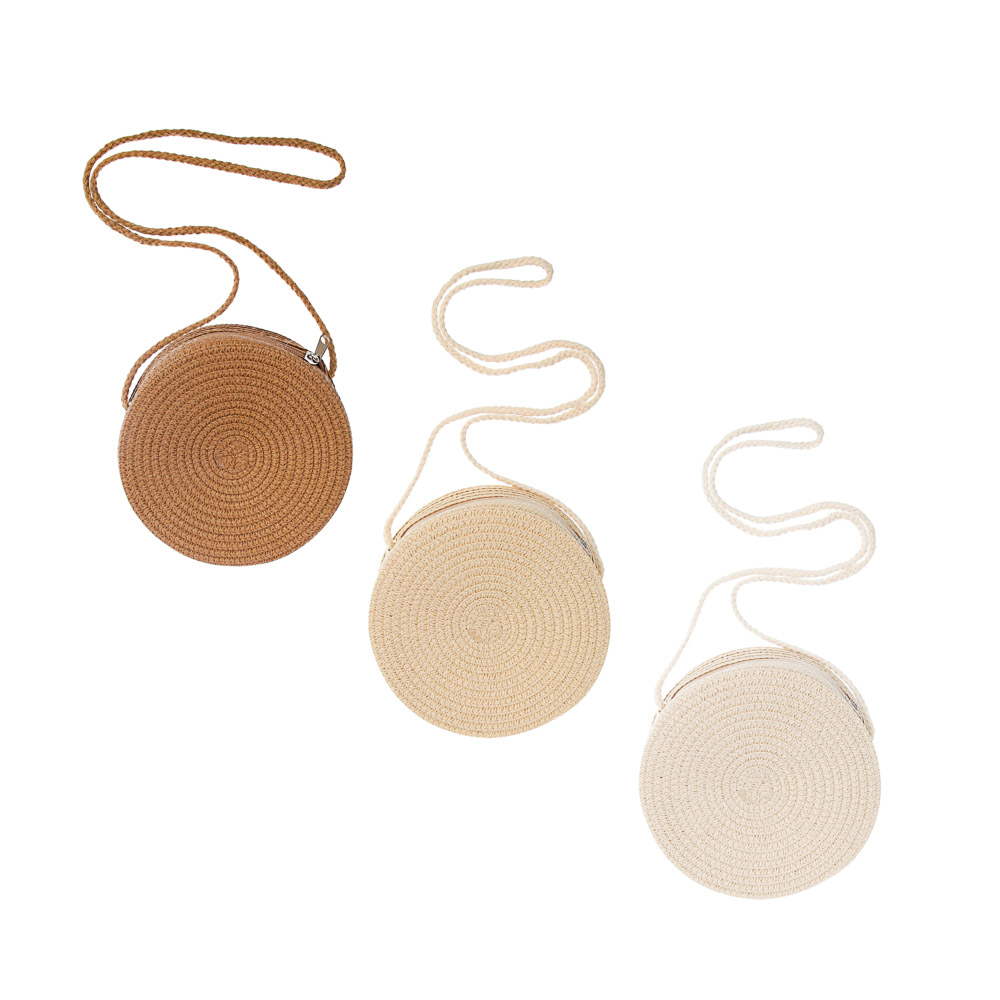 Сумка плетенная круглая на длинном ремне, тм ЮL, 16x5,5см, папирус, полиэстер, 3 цвета - #1