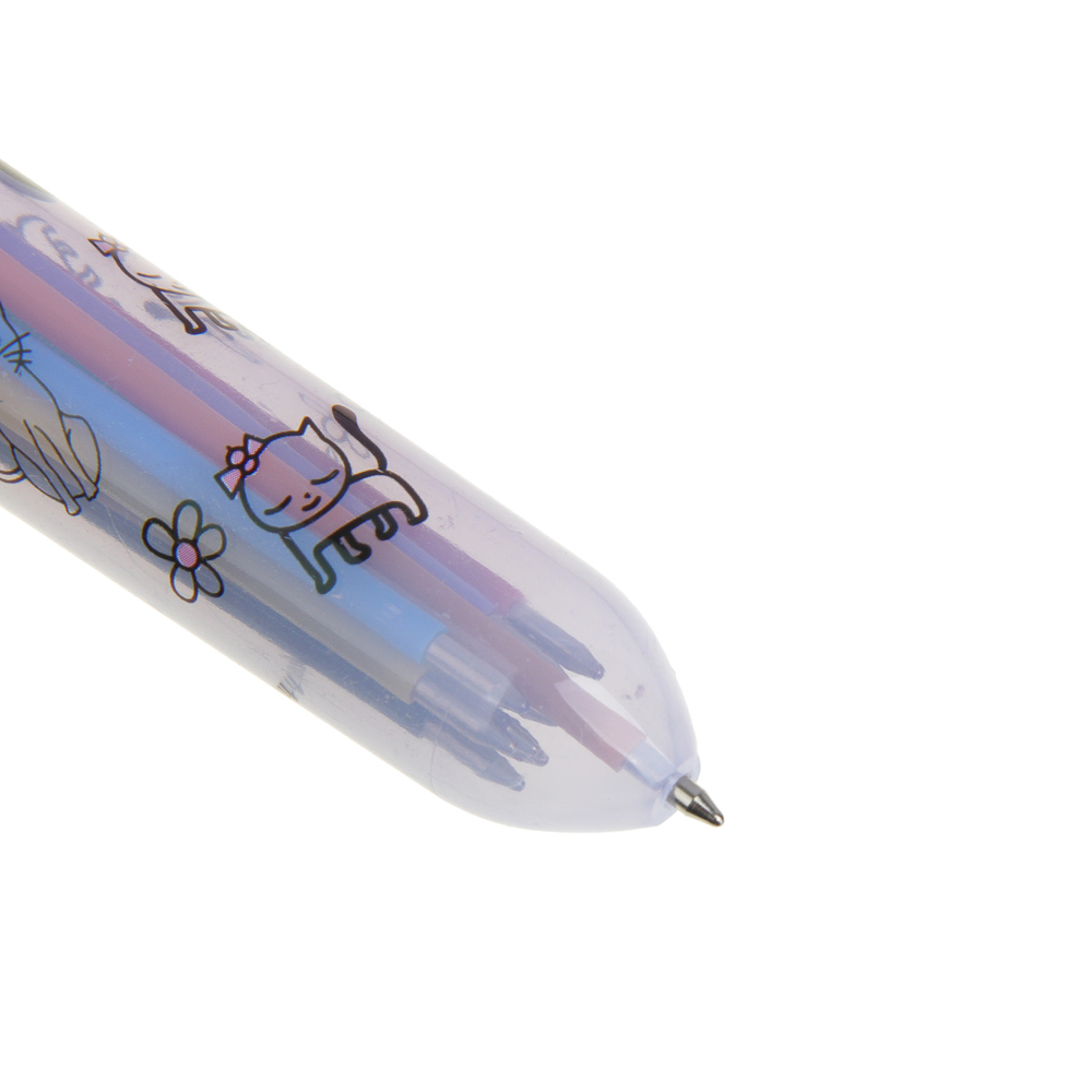Ручка шариковая 10-цветная, наконечник с бусинами в форме котика, 0,7мм, 2 цвета, пластик - #4