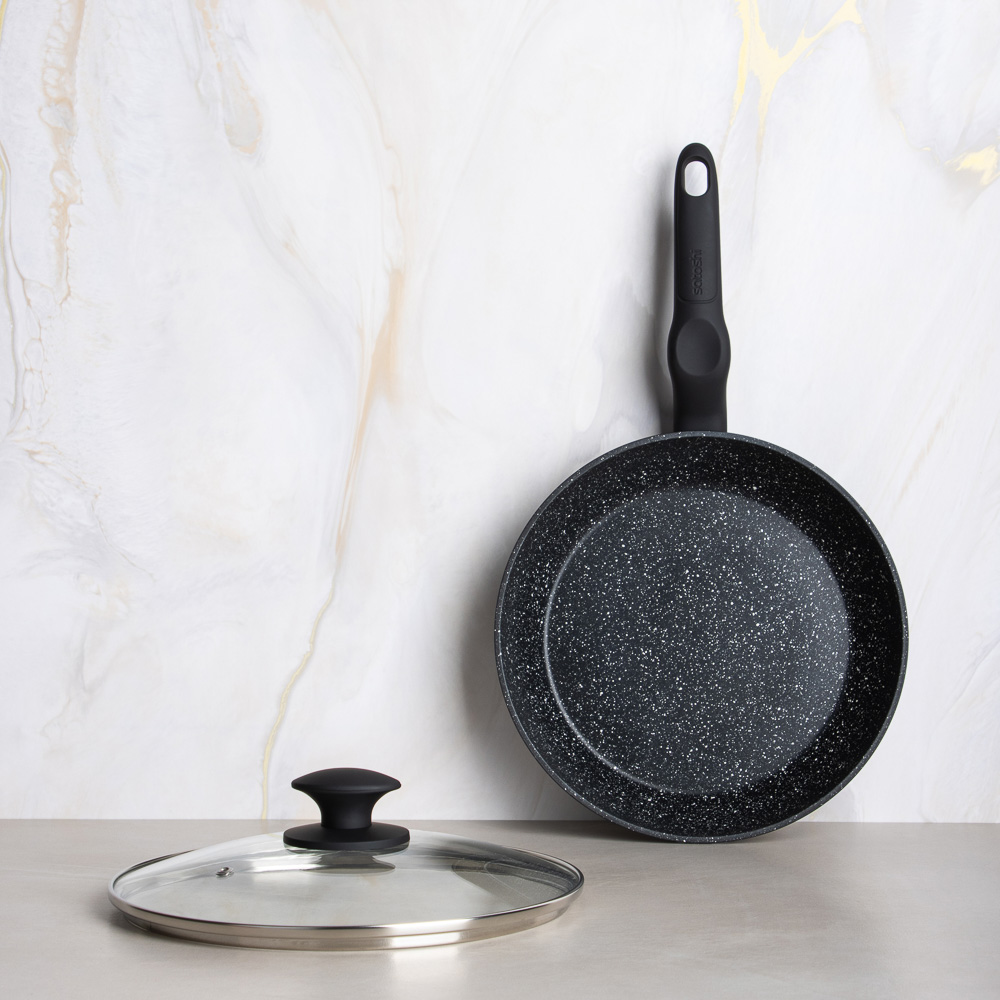 SATOSHI Стоун Сковорода литая с крышкой d24см, антипригарное покрытие мрамор, индукция - #14