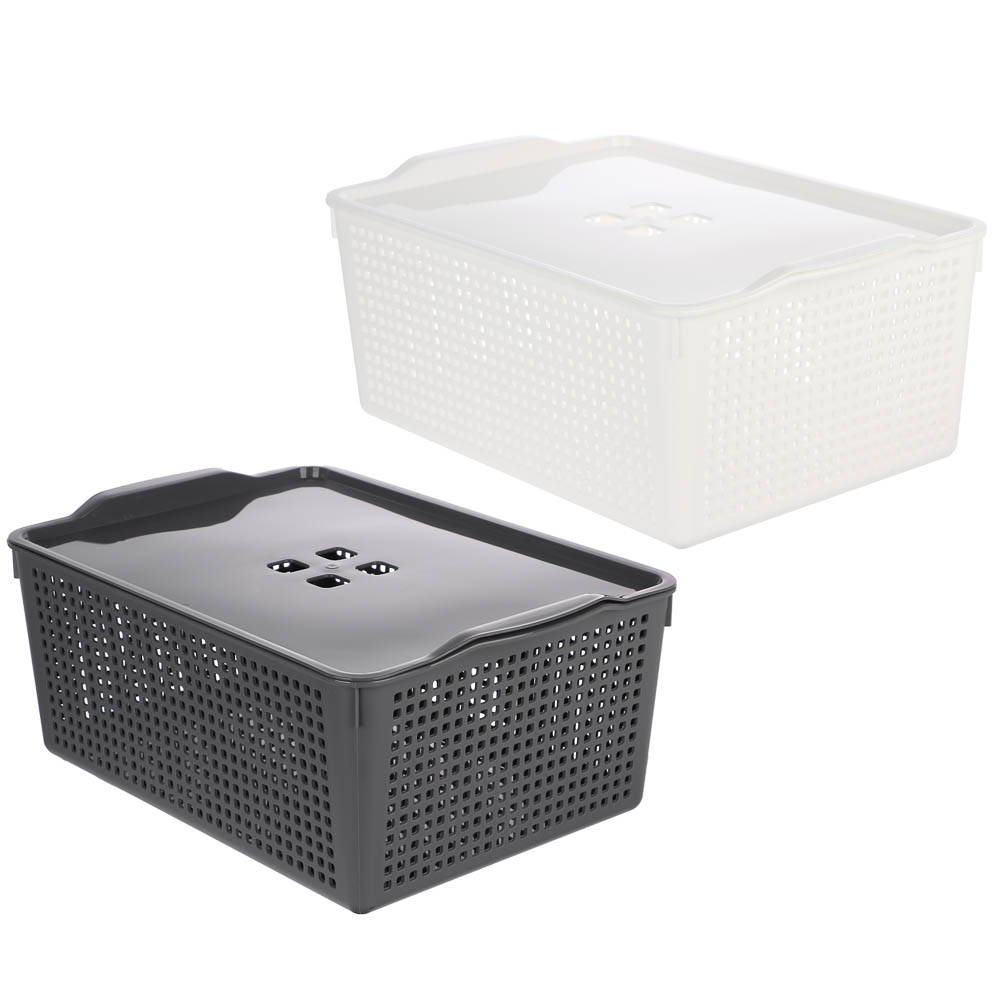 Корзинка Лофт 13л 395х272х168 мм с крышкой белый, серый - #1