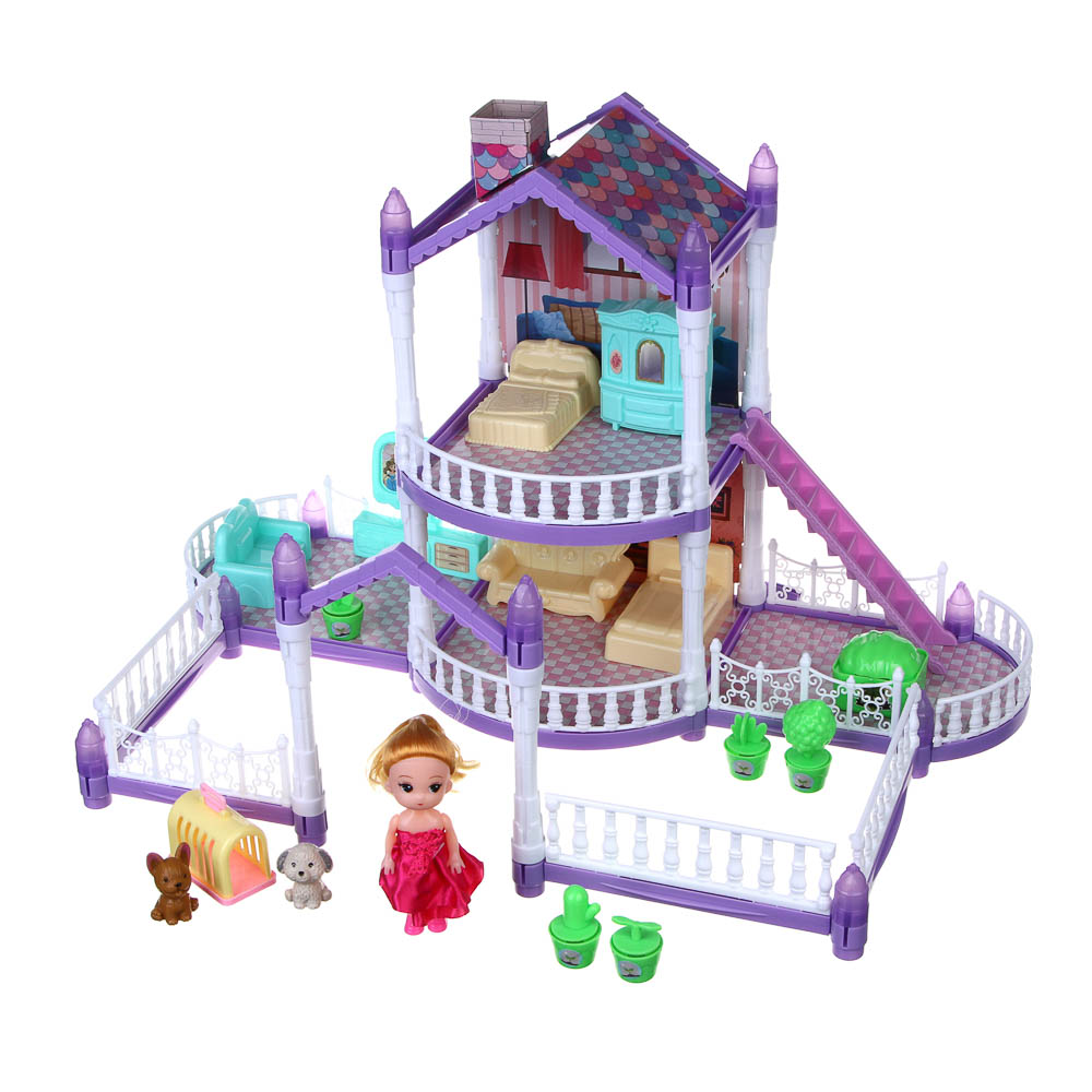 ИГРОЛЕНД Дом для куклы с акс., питомцами и куклой, 113 пред., ABS, PP, полиэстер, 30х8х23 см - #4