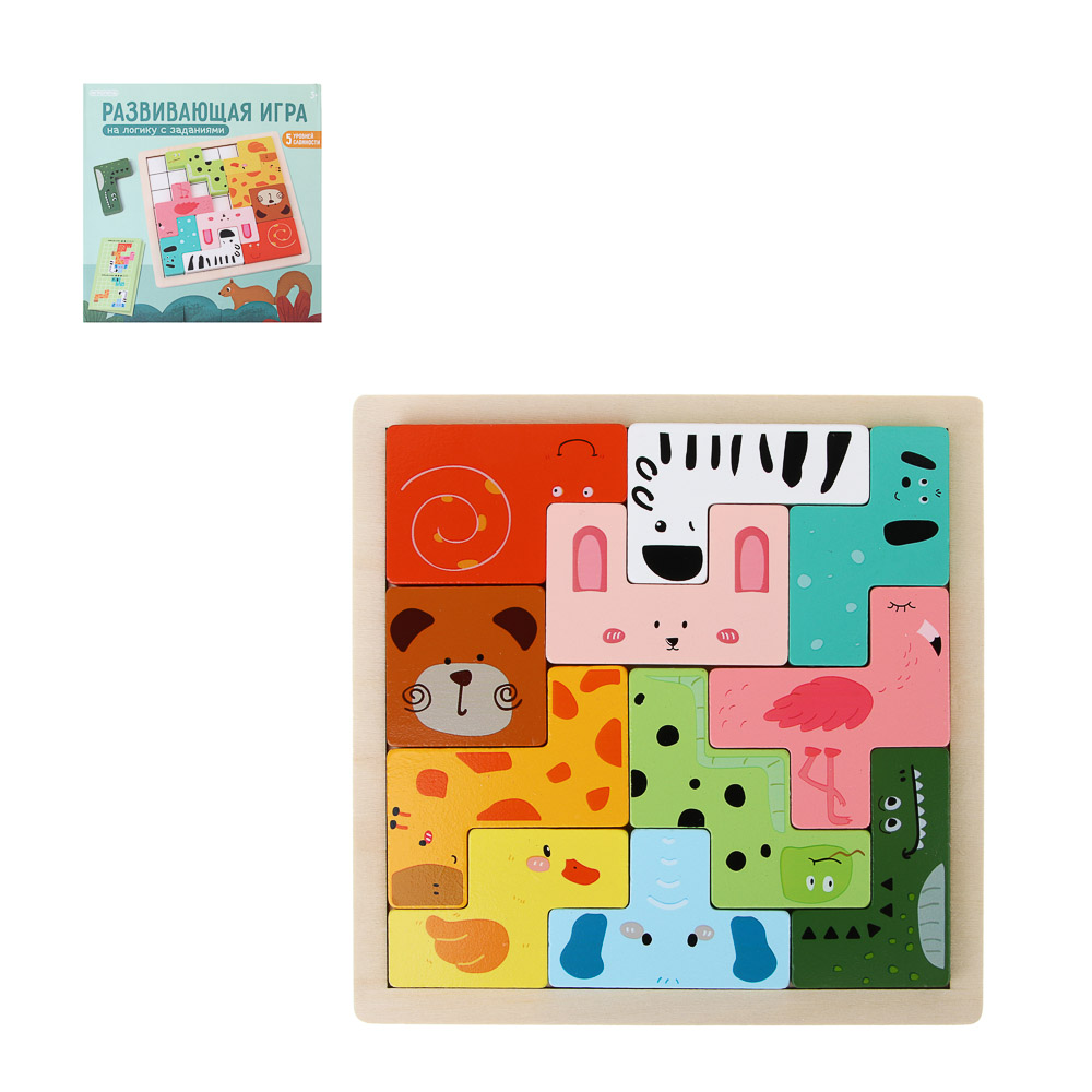 ИГРОЛЕНД Развивающая игра на логику с заданиями 19х19х2см, дерево, 2 диз. - #1