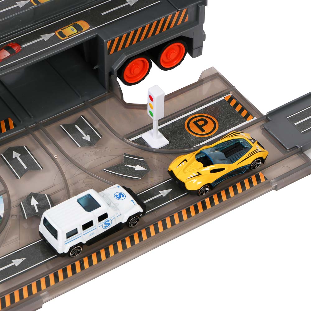 ИГРОЛЕНД Городской автовоз с треком, 5 машин, дорожные знаки, ABS, металл, 46,5х13х21 см - #7