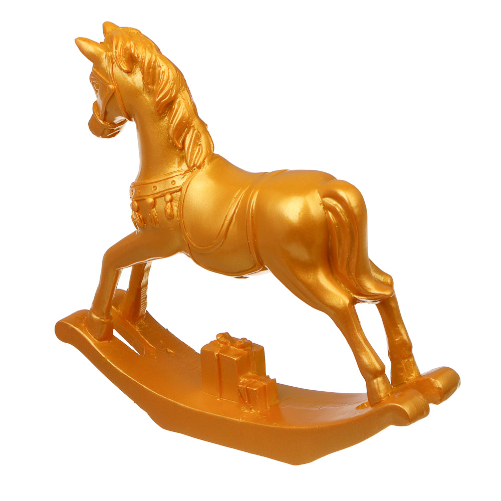 СНОУ БУМ Декоративная фигура "Конь-качалка", полистоун, золото, 15,5x3x14 см - #3