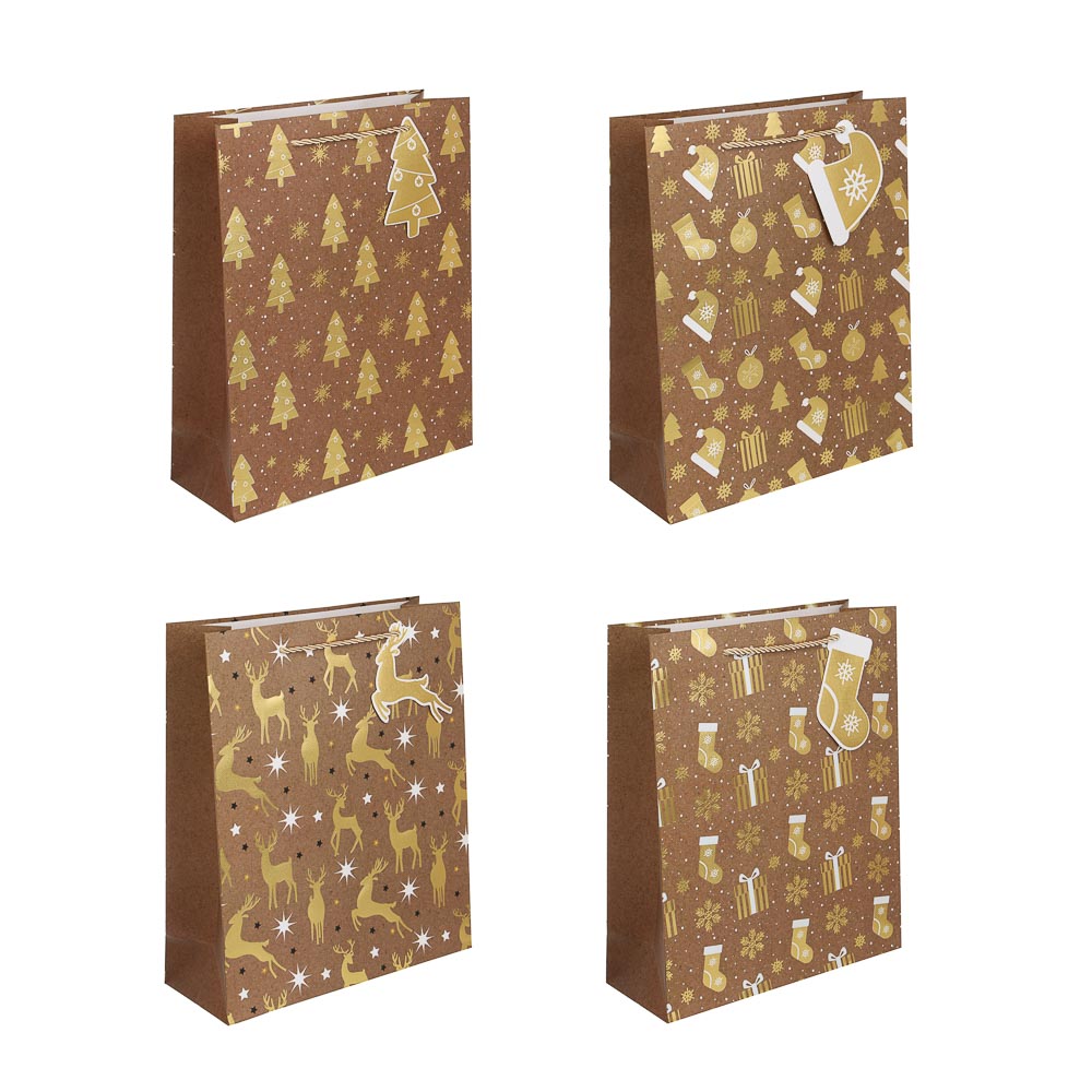 Пакет подарочный тм СНОУ БУМ 26x32x10см, бумага, 4 дизайна, арт.1 - #1