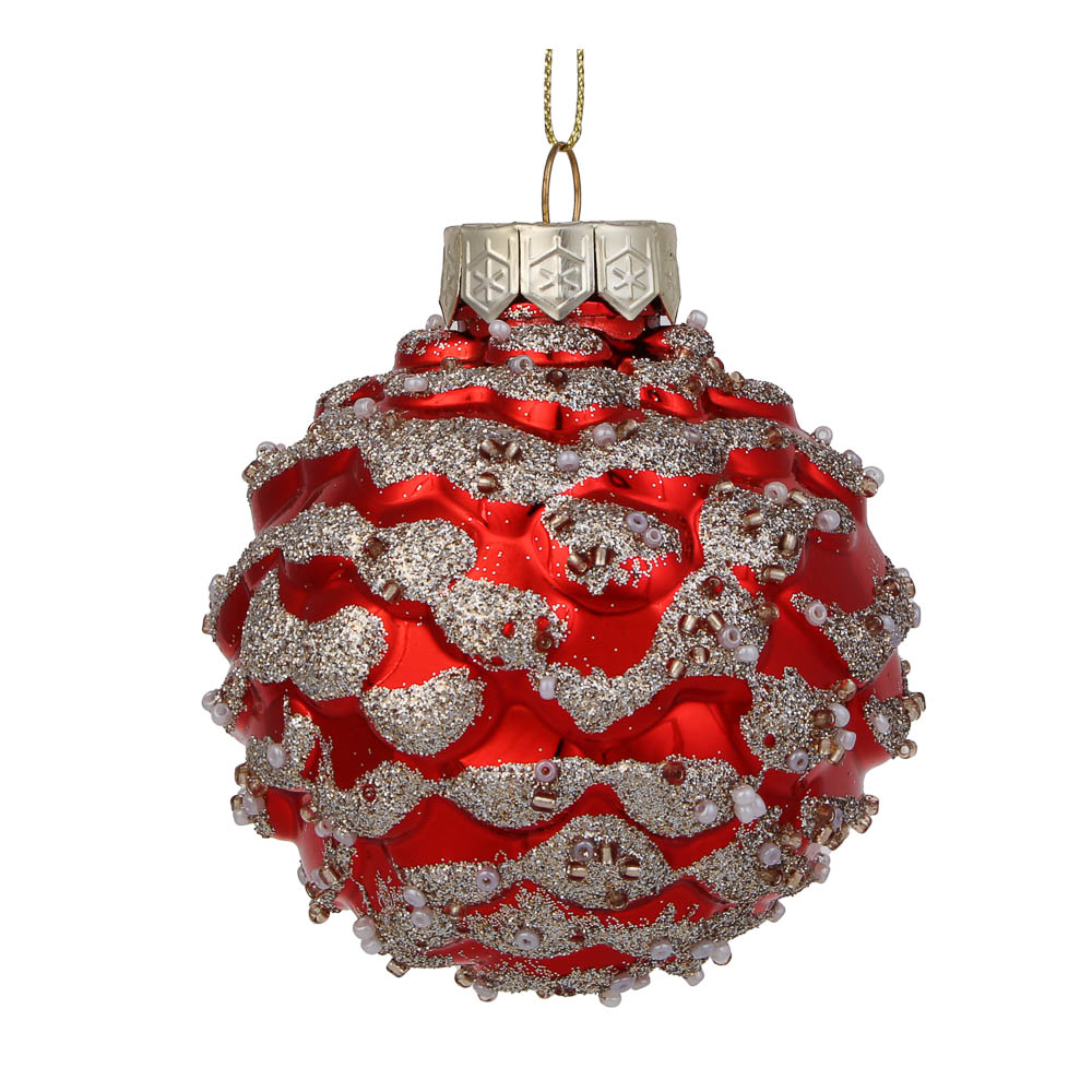 СНОУ БУМ Шар пластик 8 см, красный с позолотой, 26-466 - #1