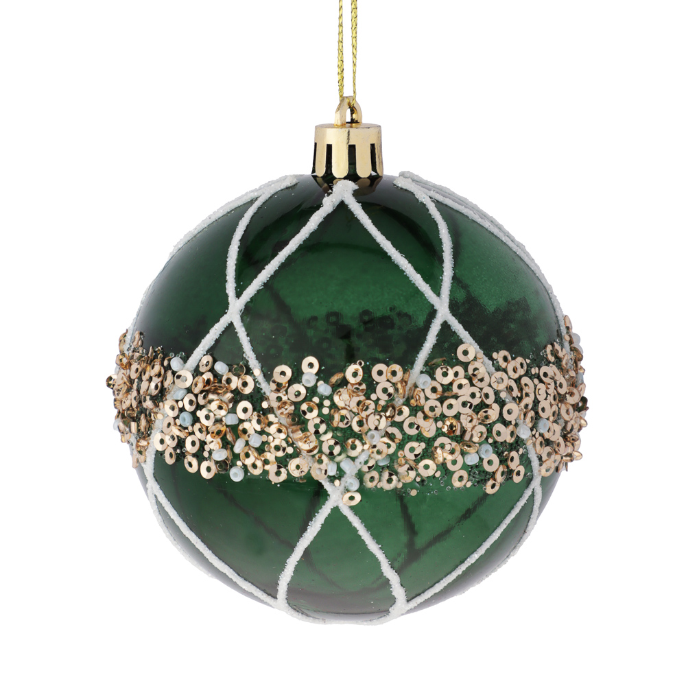 СНОУ БУМ Шар пластик 8 см, изумрудный, с узором - #1