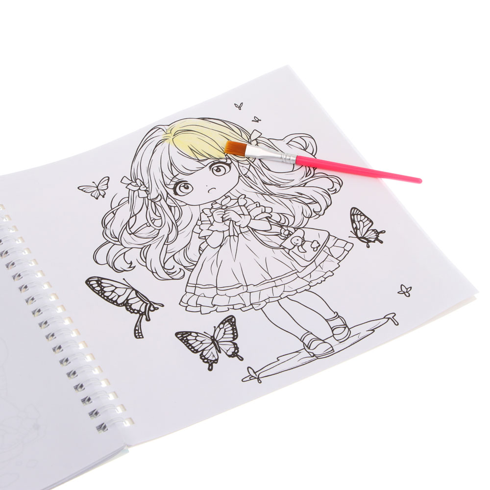 Раскраска детская "Анимэ" с наклейками и сухими красками 19стр, 19х19см, бумага, 4 дизайна - #13