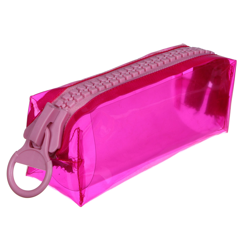 Пенал прямоугольный 19х8х6см, цветной прозрачный ПВХ, большая молния, 4 цвета, ПВХ бокс - #2