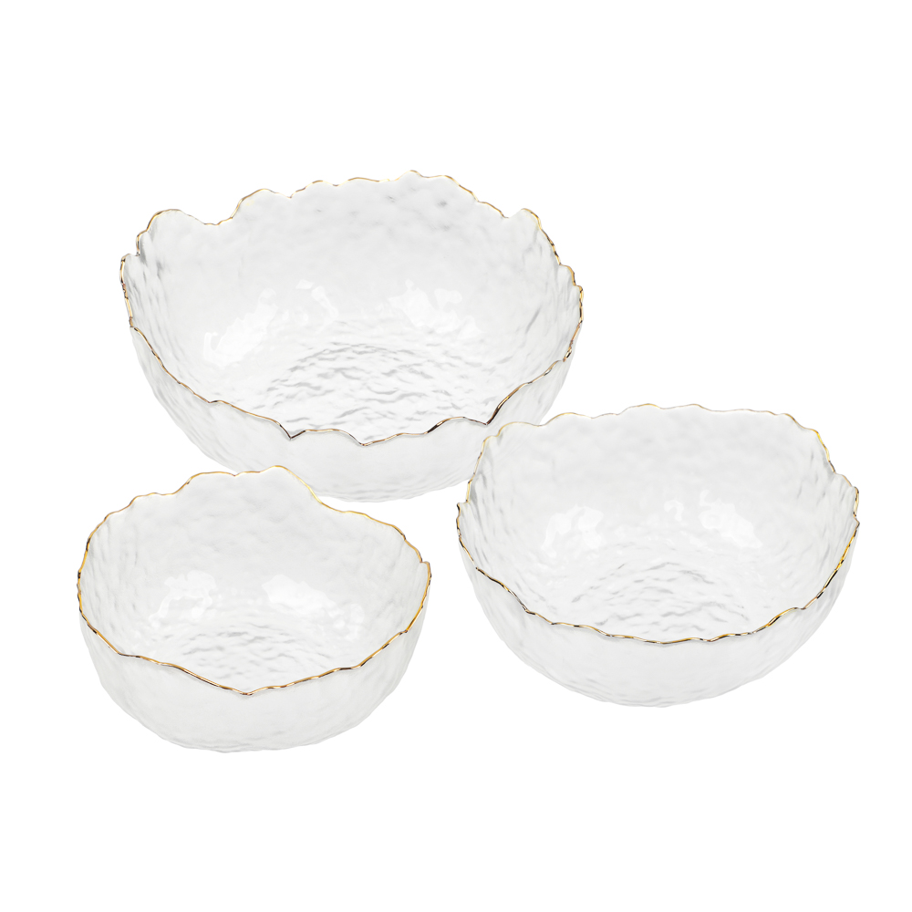 MILLIMI Набор салатников 3 шт, 13.5x13.5x6см / 17x16,5x7,5см/ 20x20x9см, стекло, прозрачный с золото - #2