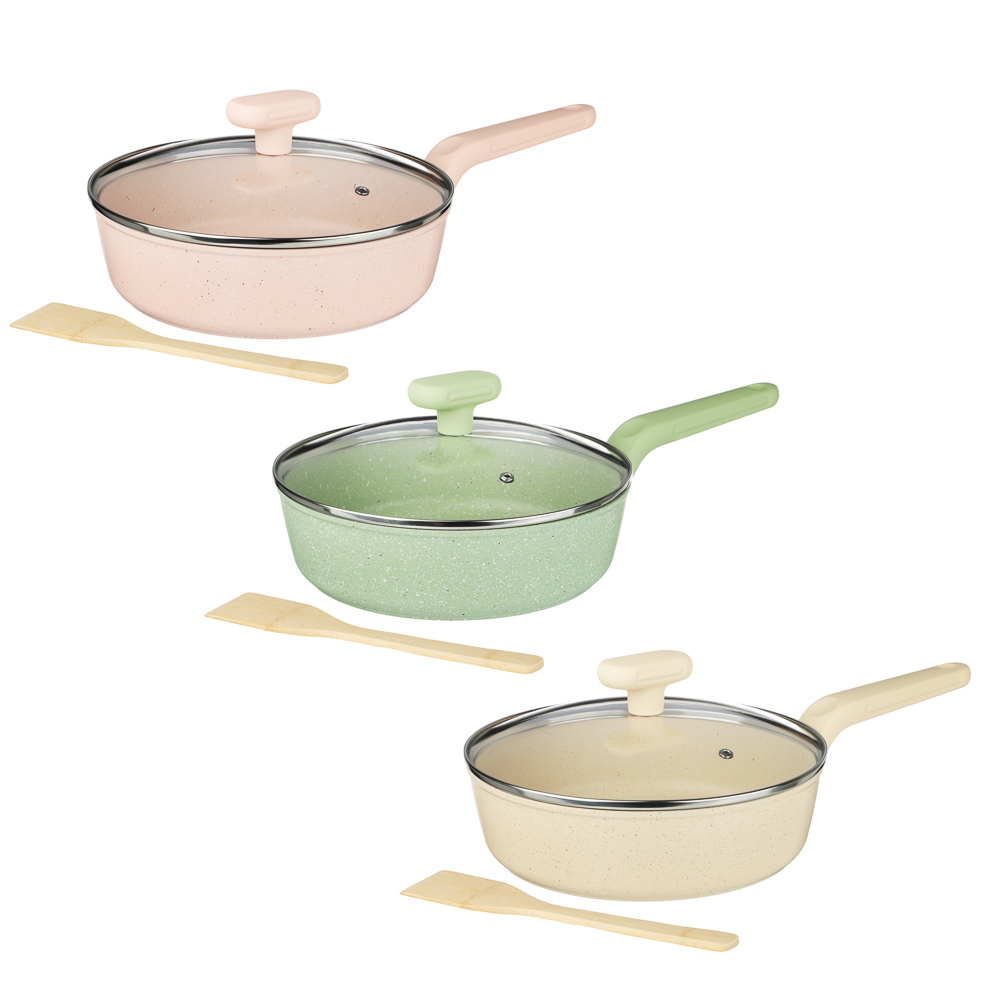 SATOSHI Эмери Сотейник литой с крышкой d=24см, антип. покр. мрамор, индукц., с бамбук. лоп., 3 цвета - #1