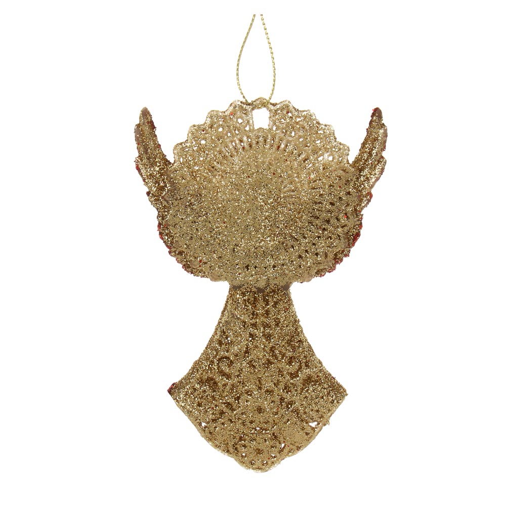 СНОУ БУМ Подвеска декоративная "Ангел" 13 см, пластик, глиттер, золото, красный - #4