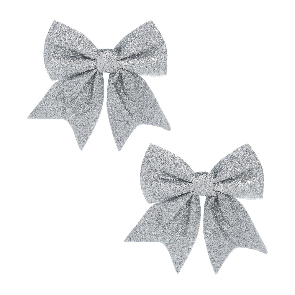 СНОУ БУМ Набор бантов 11,5х13 см, 2 шт, полиэстер, серебро - #1