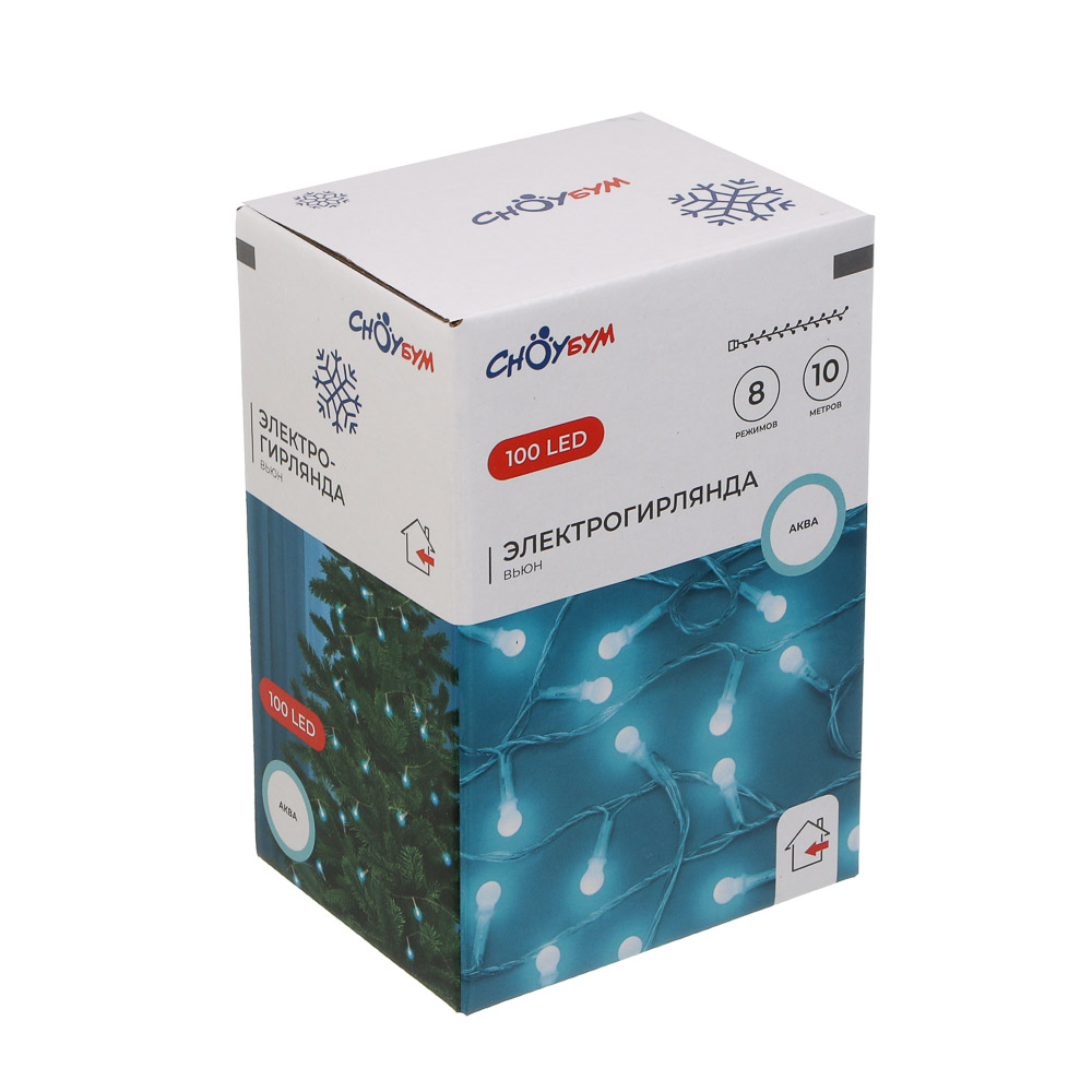 СНОУ БУМ Гирлянда эл. вьюн 10м, 100LED, аква, 8 режимов, ПВХ прозрачный, 220В - #6