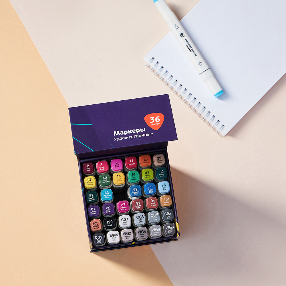 BY Русские Супергерои Маркеры худож., 36цв., 2-стор. (круг./кисточка), коробка-подставка на магните - #14