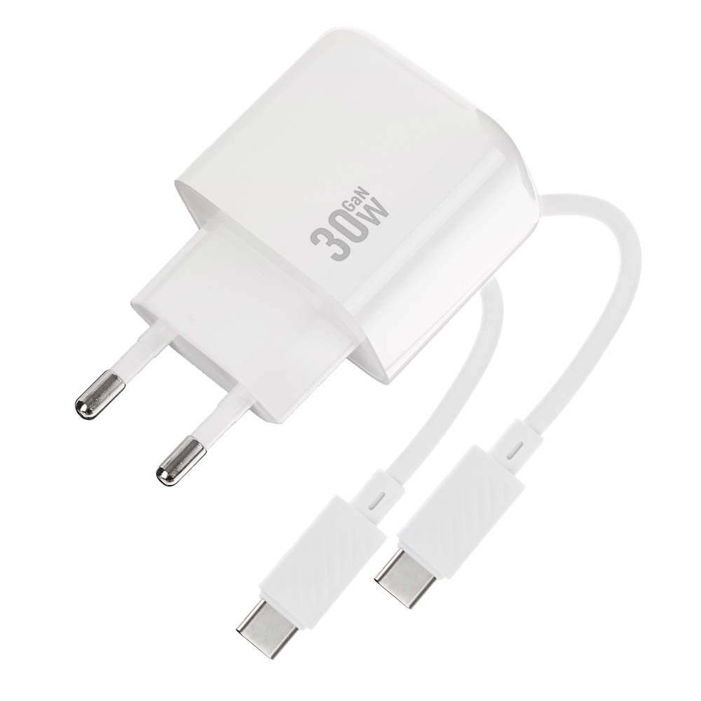 hoco. Зарядное устройство модель CS55A, USB+C 30W+ Кабель для зарядки С-С, цвет: белый - #16