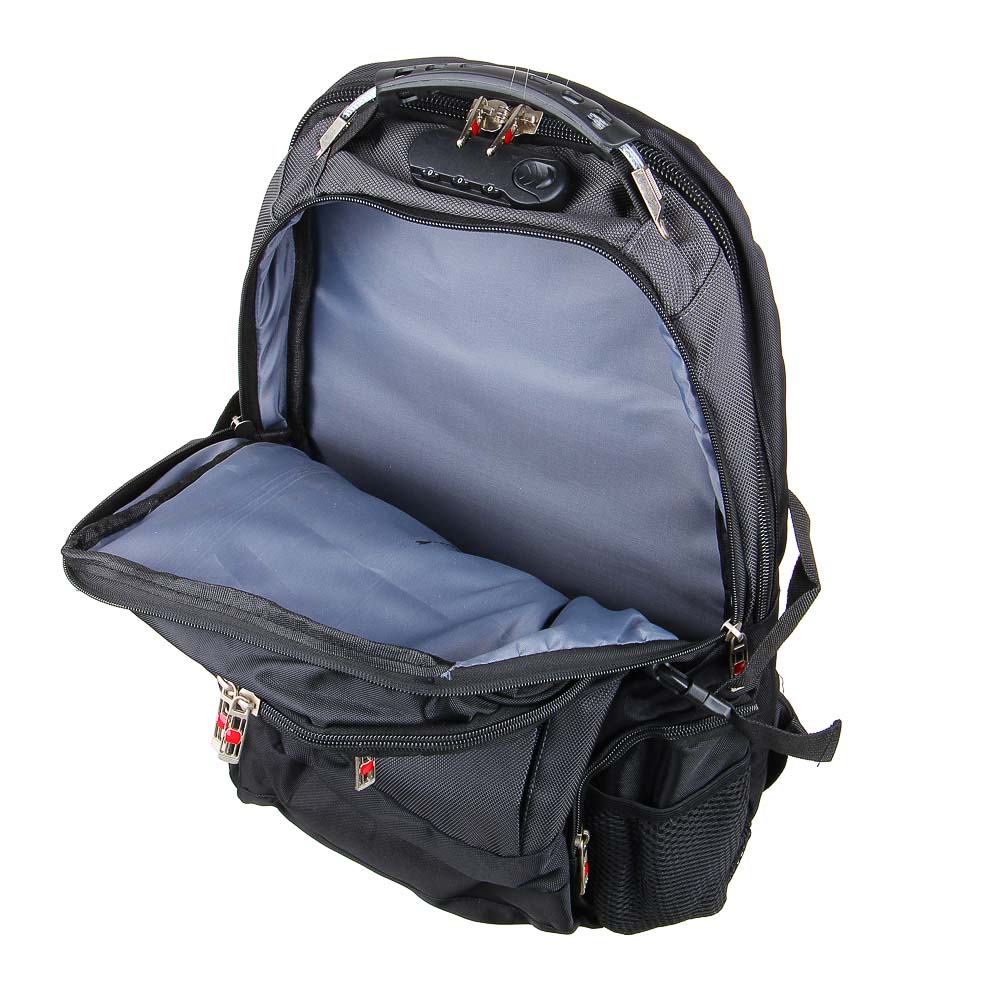 Рюкзак универсальный 50x31x21см, 2отд, 6карм., спинка из ЭВА, вых.USB/науш., код.замок,ПЭ,чер./сереб - #5