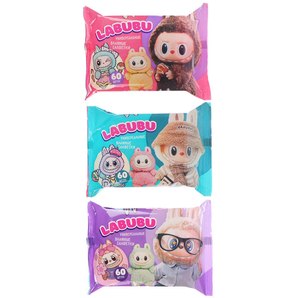 Салфетки влажные Labubu универсальные Mix, 60шт - #1