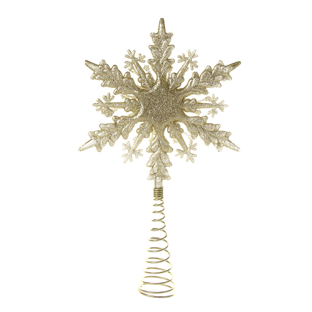 СНОУ БУМ Наконечник на елку "Снежинка", 22x13 см, глиттер, золото, пластик, металл - #4