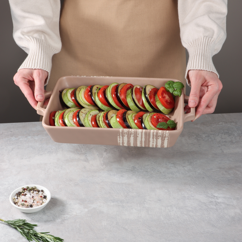 MILLIMI Форма для запекания и сервировки прямоугол.с ручками, керамика, 31х19х5,5см, 1,4л, бежевая - #12