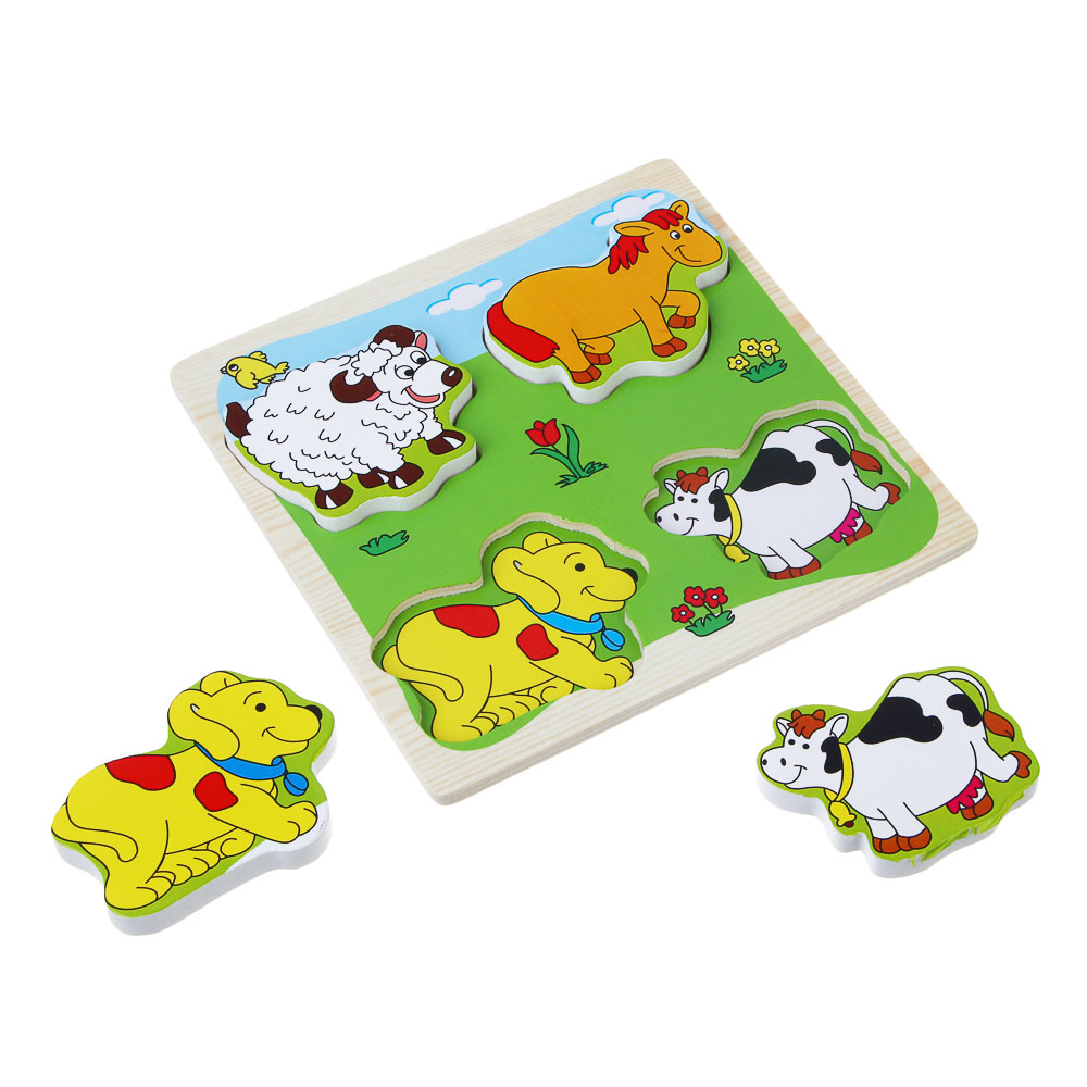 ИГРОЛЕНД Игрушка развивающая "Рамка вкладка", 4 элемента, 14,5х14,5х1см, дерево, 16 дизайнов - #4