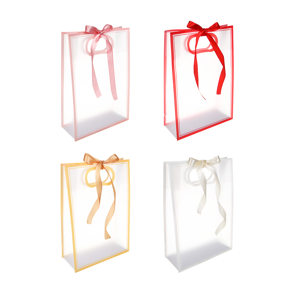 Пакет подарочный ПВХ с лентой, 24x35x10 см, 4 цвета - #1