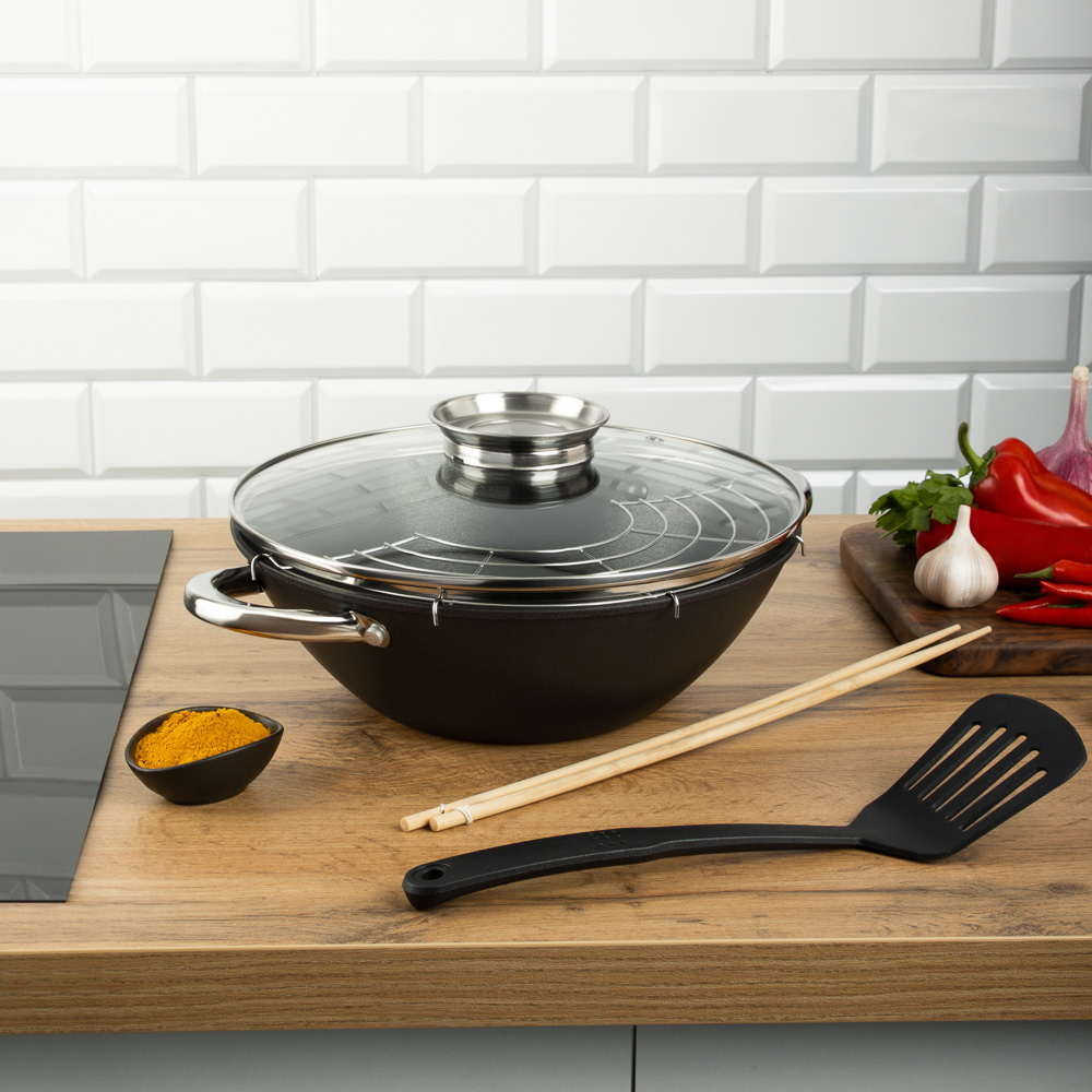 SATOSHI Казан чугун,30см,4,4л,антипр.покр,решетка,стекл.крыш,нейлон.лопатка,бамб.палочки,индукция - #9