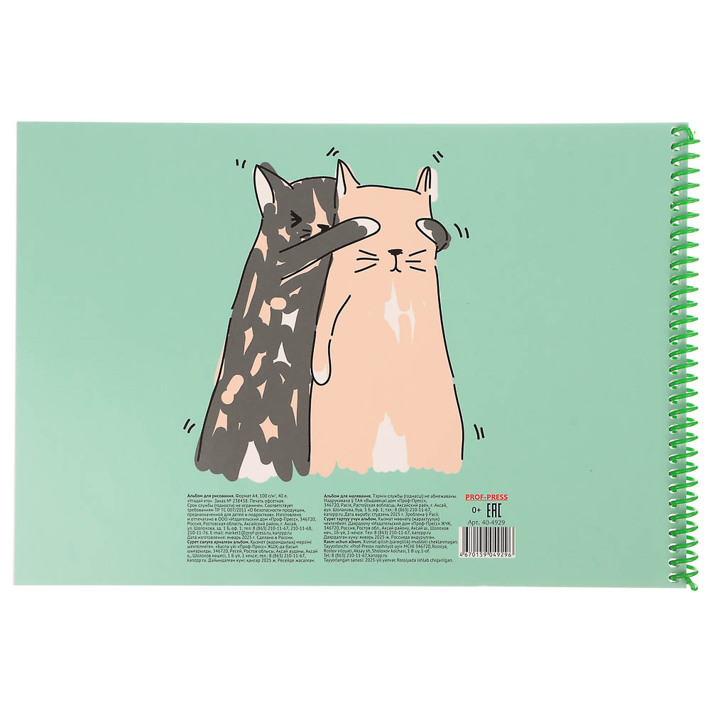 Альбом для рисования A4 40л., офсет 100г/м2, обл.картон, спираль, микс - #17