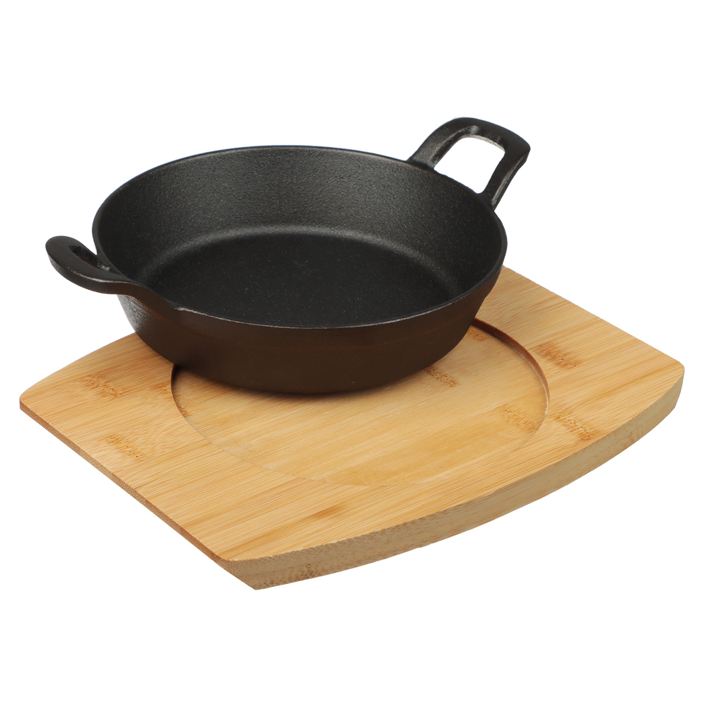 SATOSHI Сковорода мини на подставке из бамбука чугун, круглая, 18см, индукция - #5