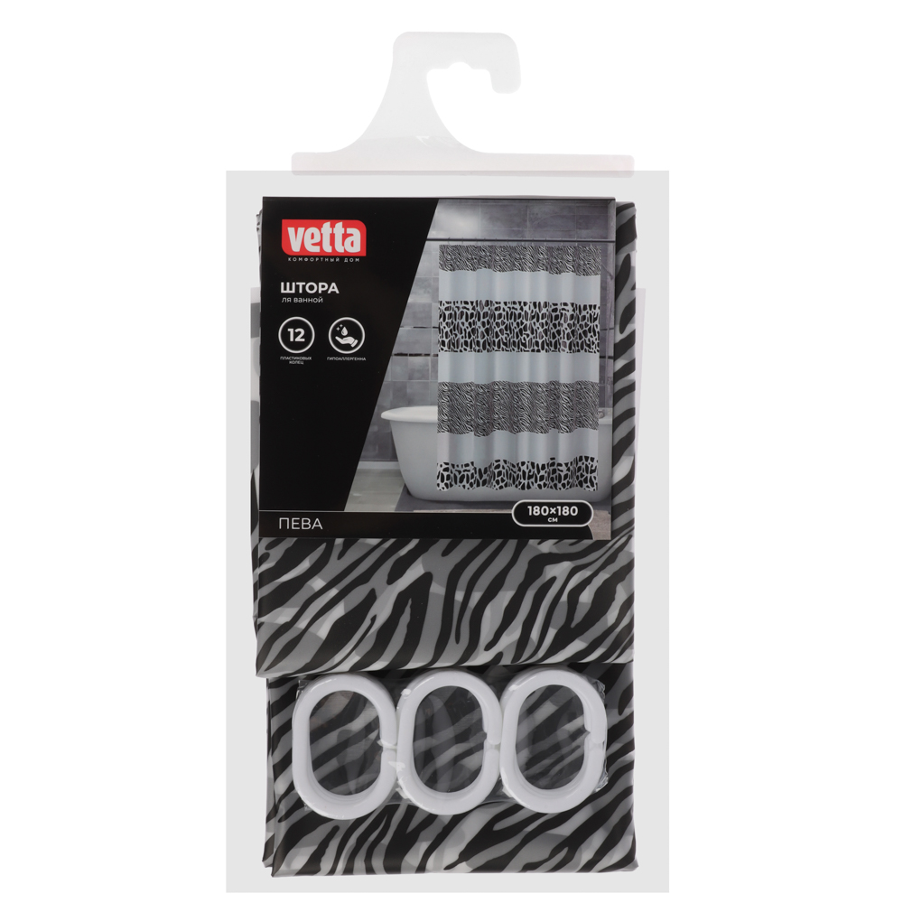 VETTA Шторка для ванной, ПЕВА, 60 г/м2, 180х180см, Энимал, 020 - #4