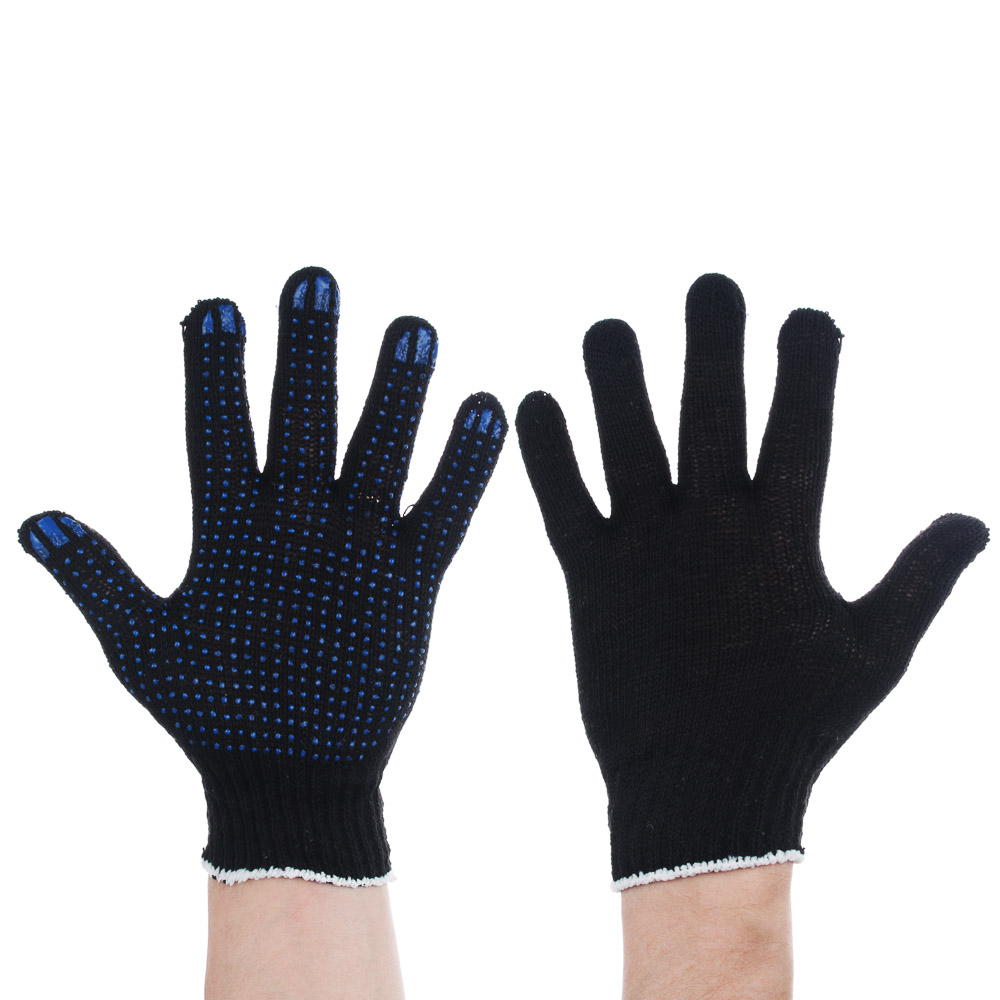 Набор перчаток вязаных, эконом х/б с ПВХ напылением "Точка", 5 шт - #1