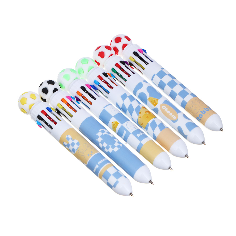 Ручка шариковая автоматическая 10-ти цветная с фигуркой в форме футбольного мяча, 6 дизайнов - #1
