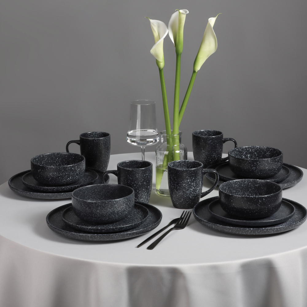MILLIMI Набор стол.посуды 16пр(тар26см*4, тар20см*4, салатн14см*4, кружка340мл*4) керамика, черный - #16