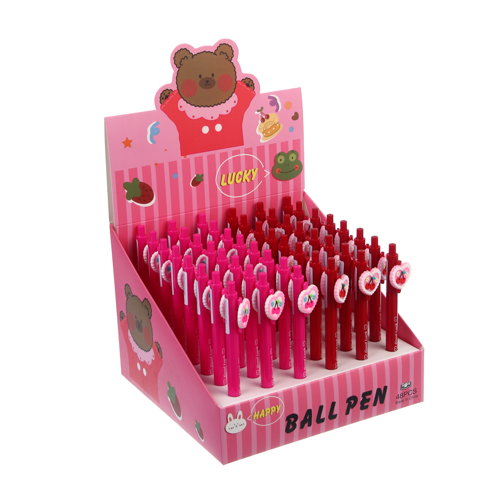 Ручка шариковая автоматическая синяя 0,7мм, "Вишенки", 2 вида, шоу-бокс - #9