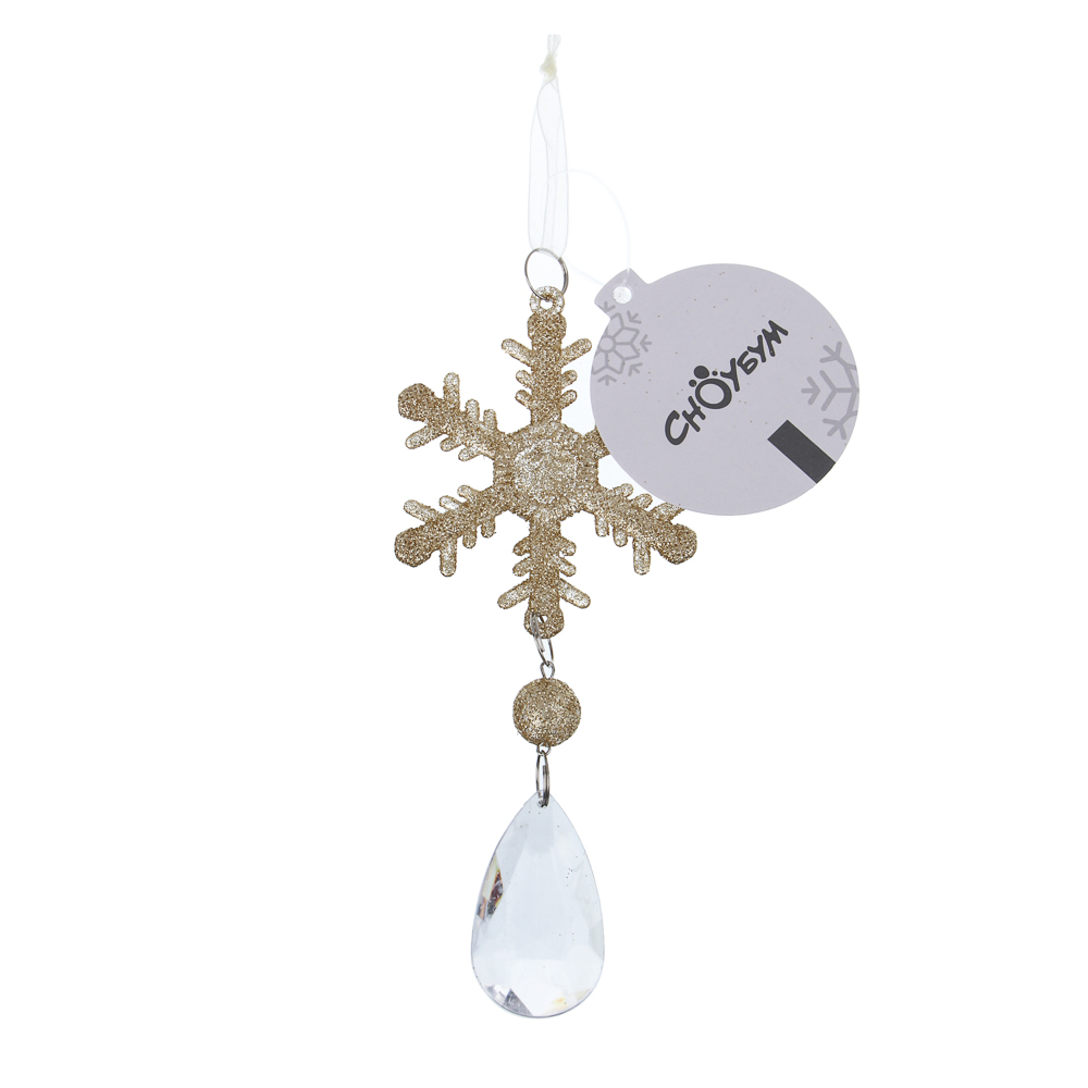 СНОУ БУМ Декоративная подвеска "Снежинка" 16x7,5 см, пластик, акрил, золото, серебро, 2 цвета - #6