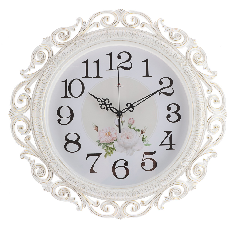 Часы настенные круг ажурный d=40,5см, корпус белый с золотом "Нежные пионы", арт.4126-003 - #1