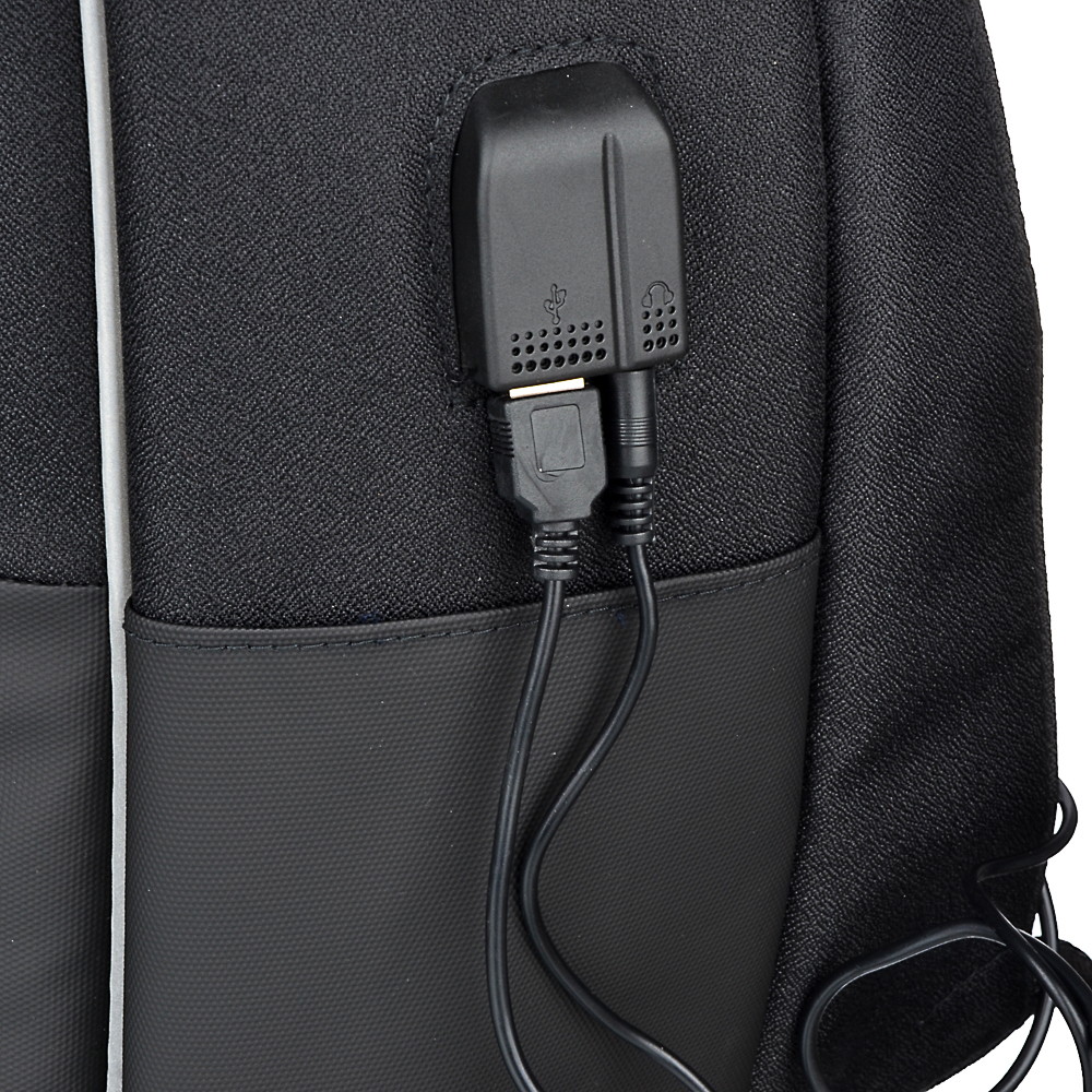 Рюкзак подростковый, 45x32x15см, 1 отделение, ПЭ, иск.кожа, спинка с эрг.элем., USB, черный - #6