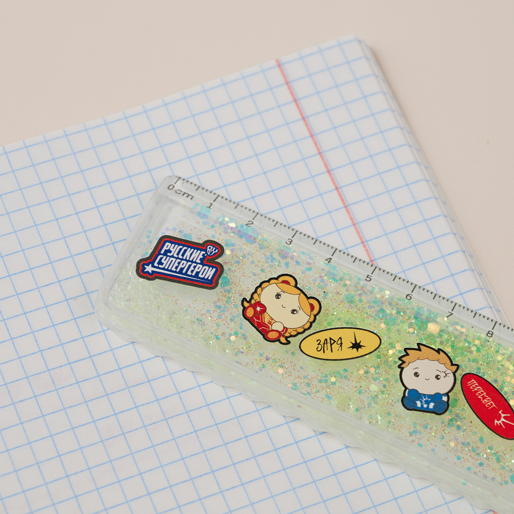 BY Русские Супергерои Линейка 20 см, принт, подвижные блестки в геле, "Кавай", 4 цвета - #18
