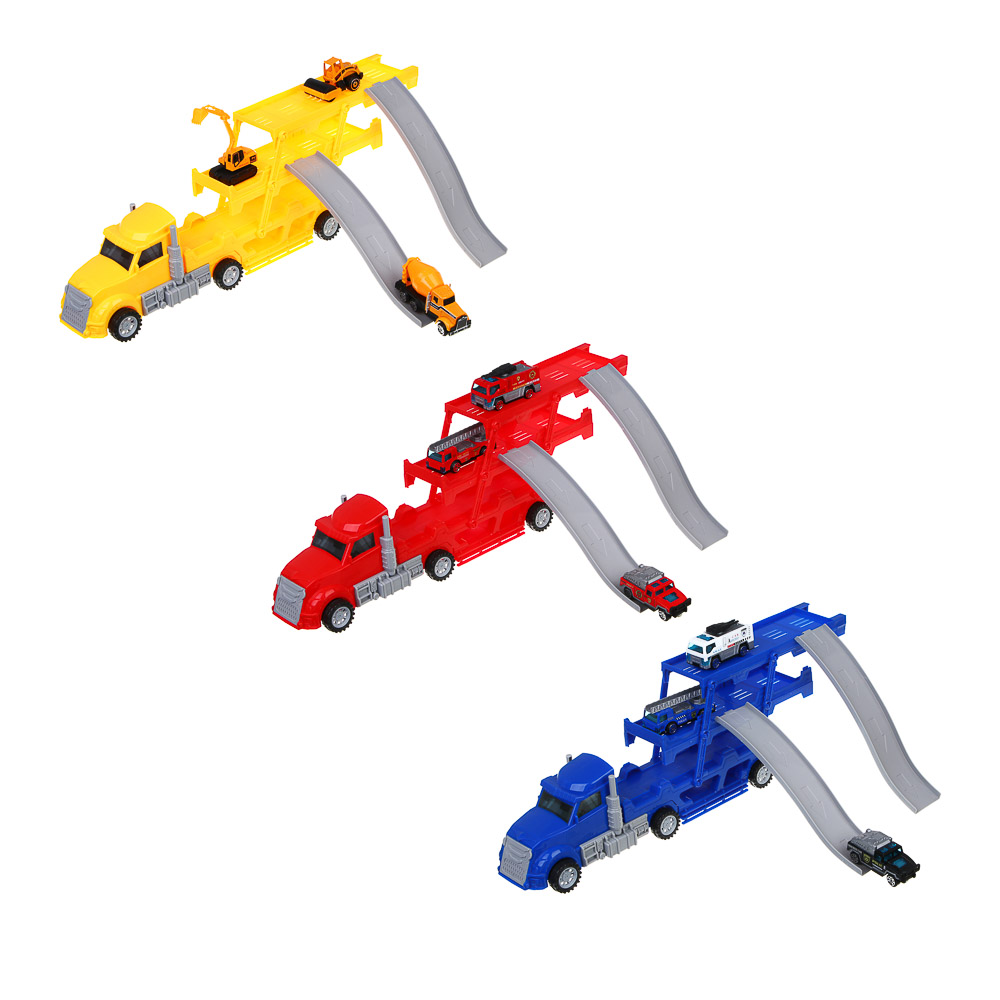 ИГРОЛЕНД Автовоз с треком, 3 машинки, металл, PP, 33,5х13х8,5 см, 3 дизайна - #2