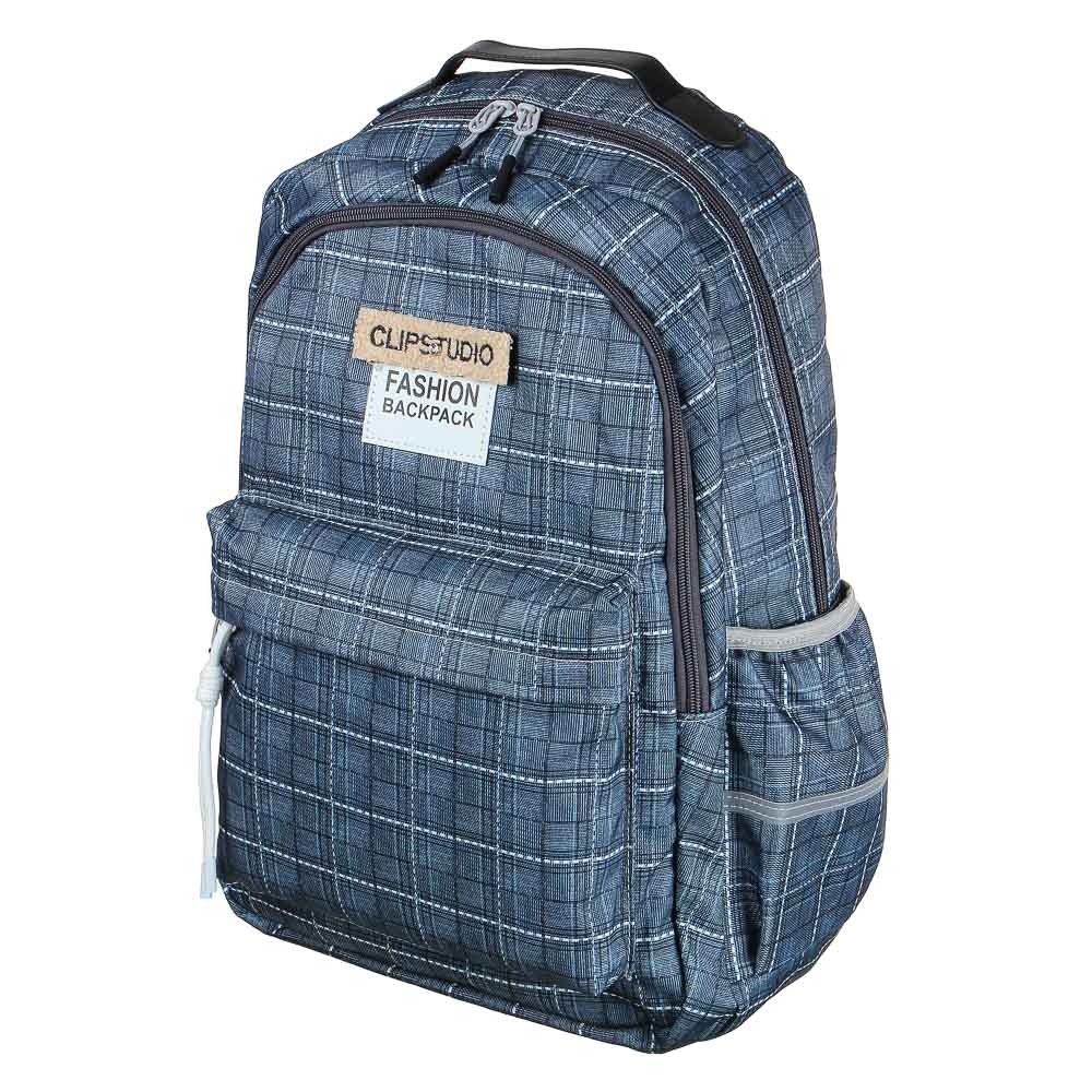 Рюкзак подростковый 45x30x18см, 2 отд., 3 карм., двойная нашивка, ПЭ, принт "шотландка",т.-серый тон - #2