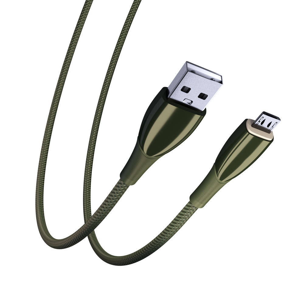 BY Кабель для зарядки Сириус Micro USB, 1м, 3А, Быстрая зарядка QC3.0,  штекер металл, зеленый (931-136)