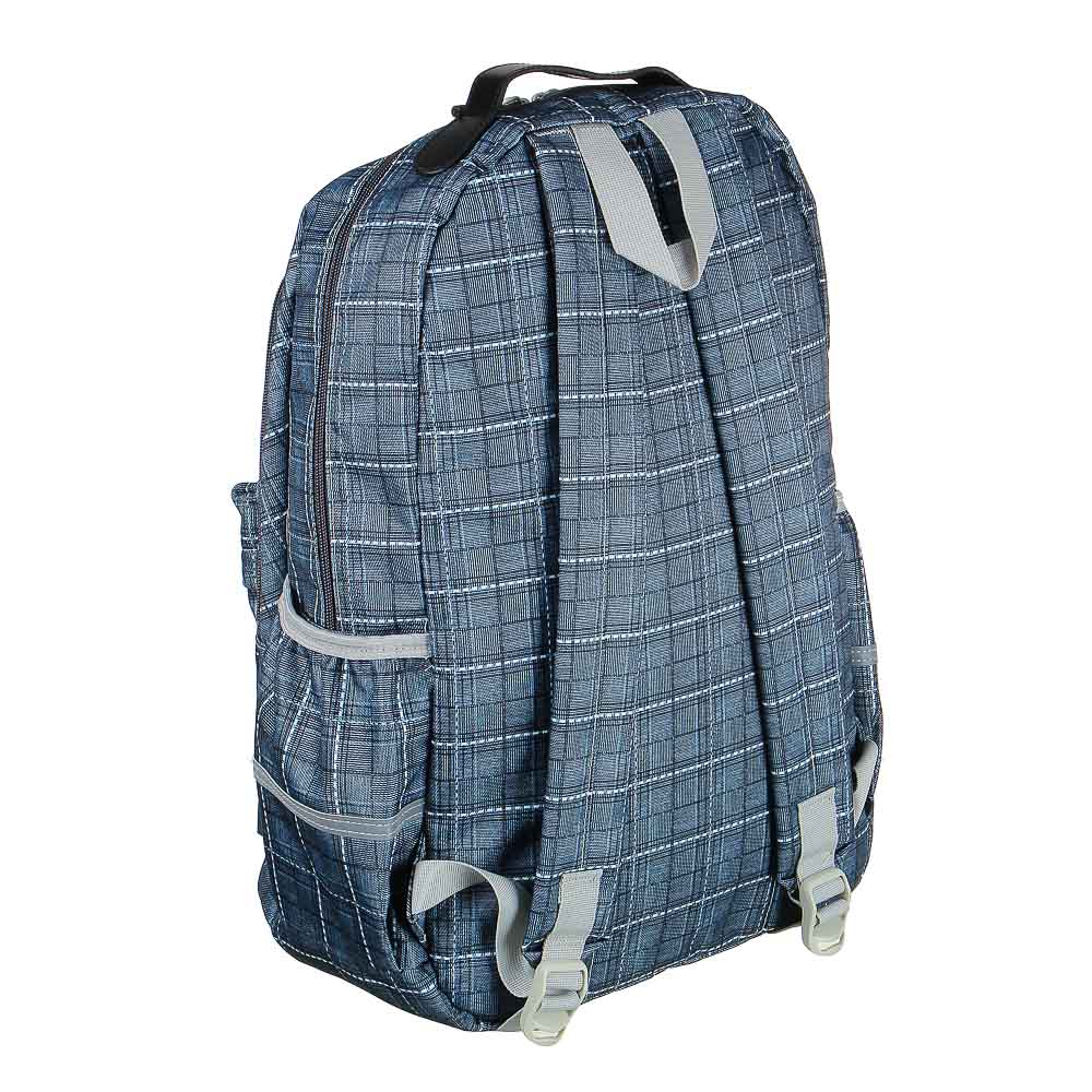 Рюкзак подростковый 45x30x18см, 2 отд., 3 карм., двойная нашивка, ПЭ, принт "шотландка",т.-серый тон - #3