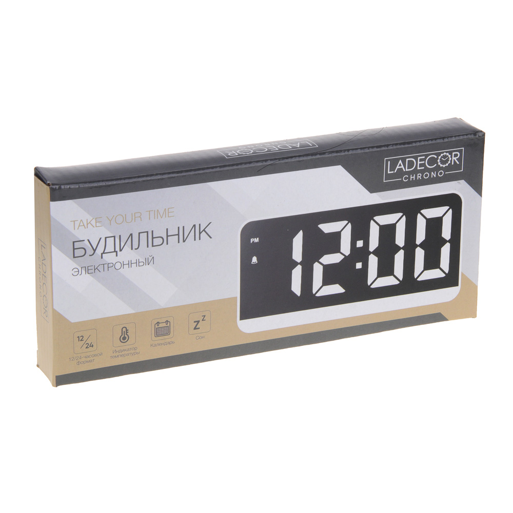 LADECOR CHRONO Будильник электронный, 16,5x1,5x8 см, АВС пластик, 3xAАA, оправа цвет белый - #8