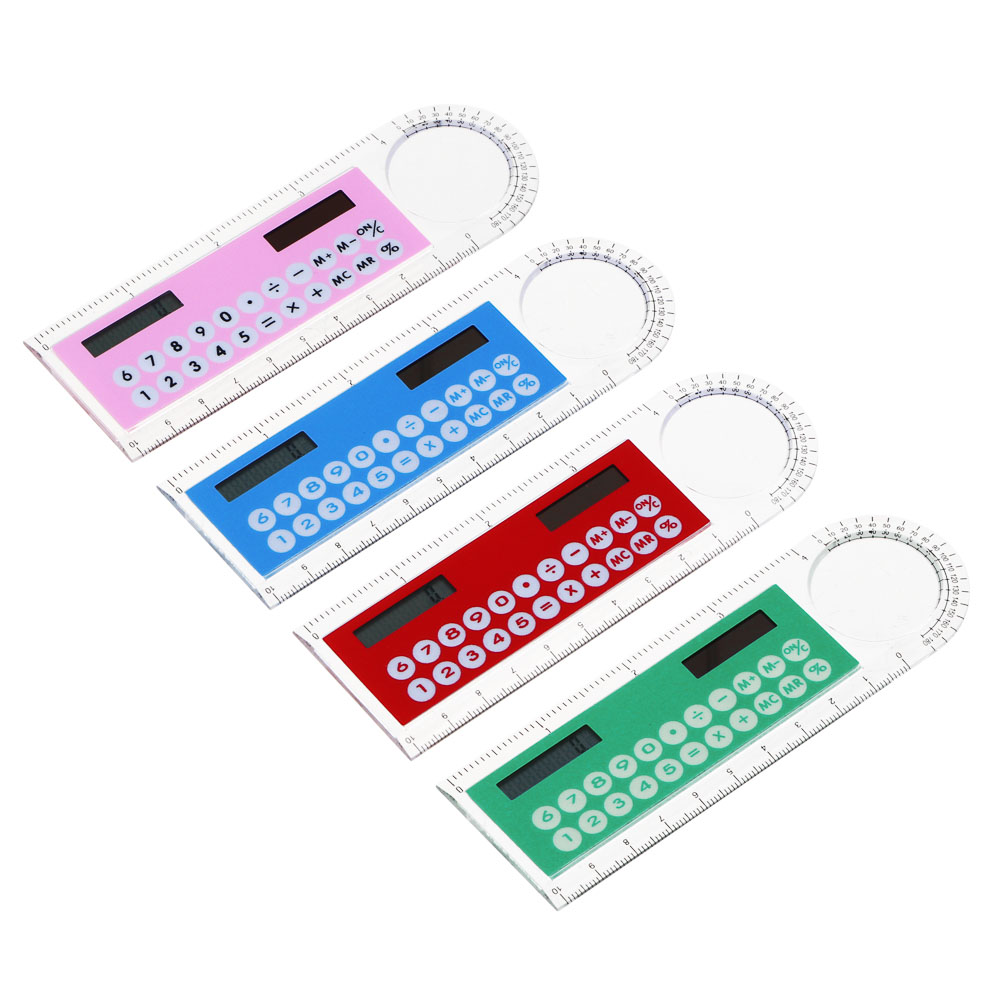 Калькулятор-линейка 8-разрядный с лупой и транспортиром, 4 цвета - #1