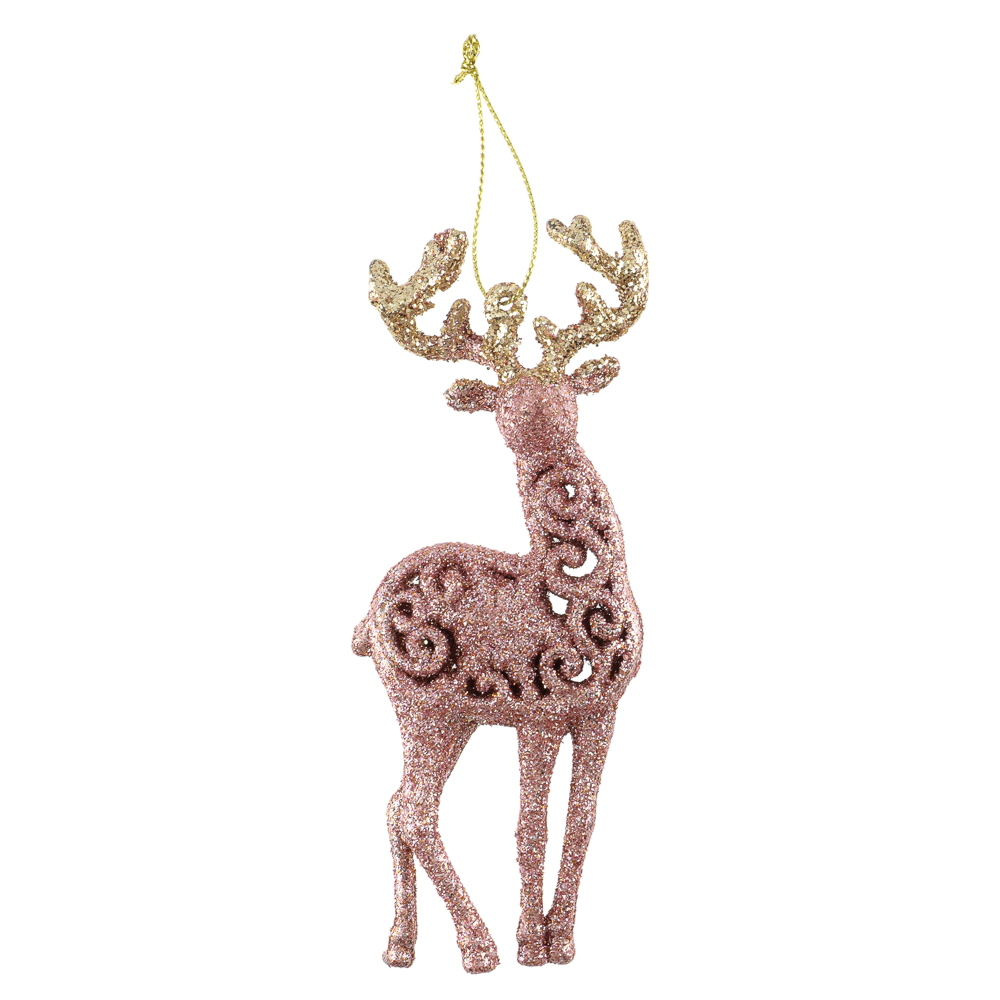 СНОУ БУМ Подвеска декоративная "Олень" 14 см, пластик, глиттер, розовое золото, 2 дизайна - #5
