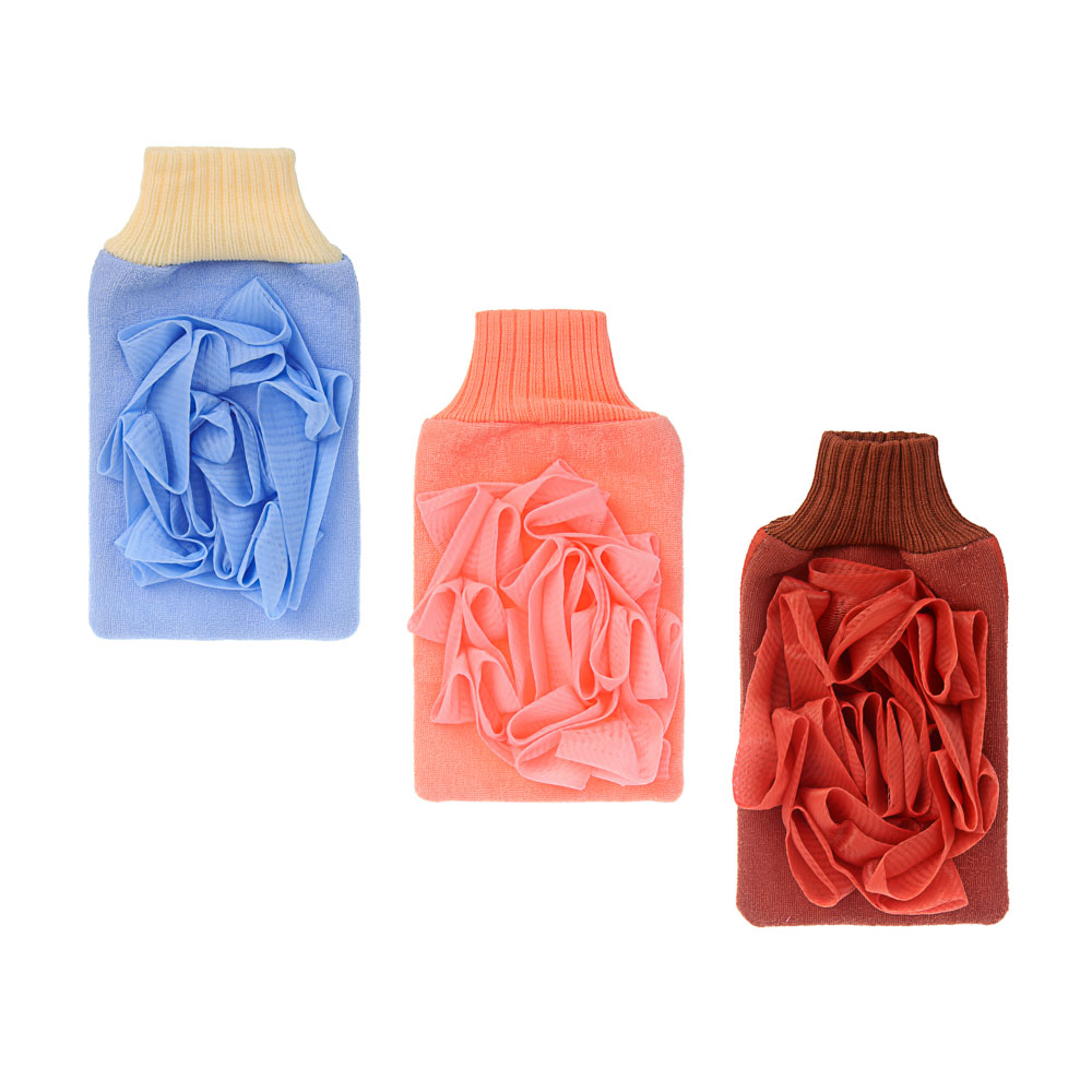 Мочалка варежка тм ЮL 2-х стороняя, РЕ, полиэстер, поролон, 23х13см, 3 цвета - #1