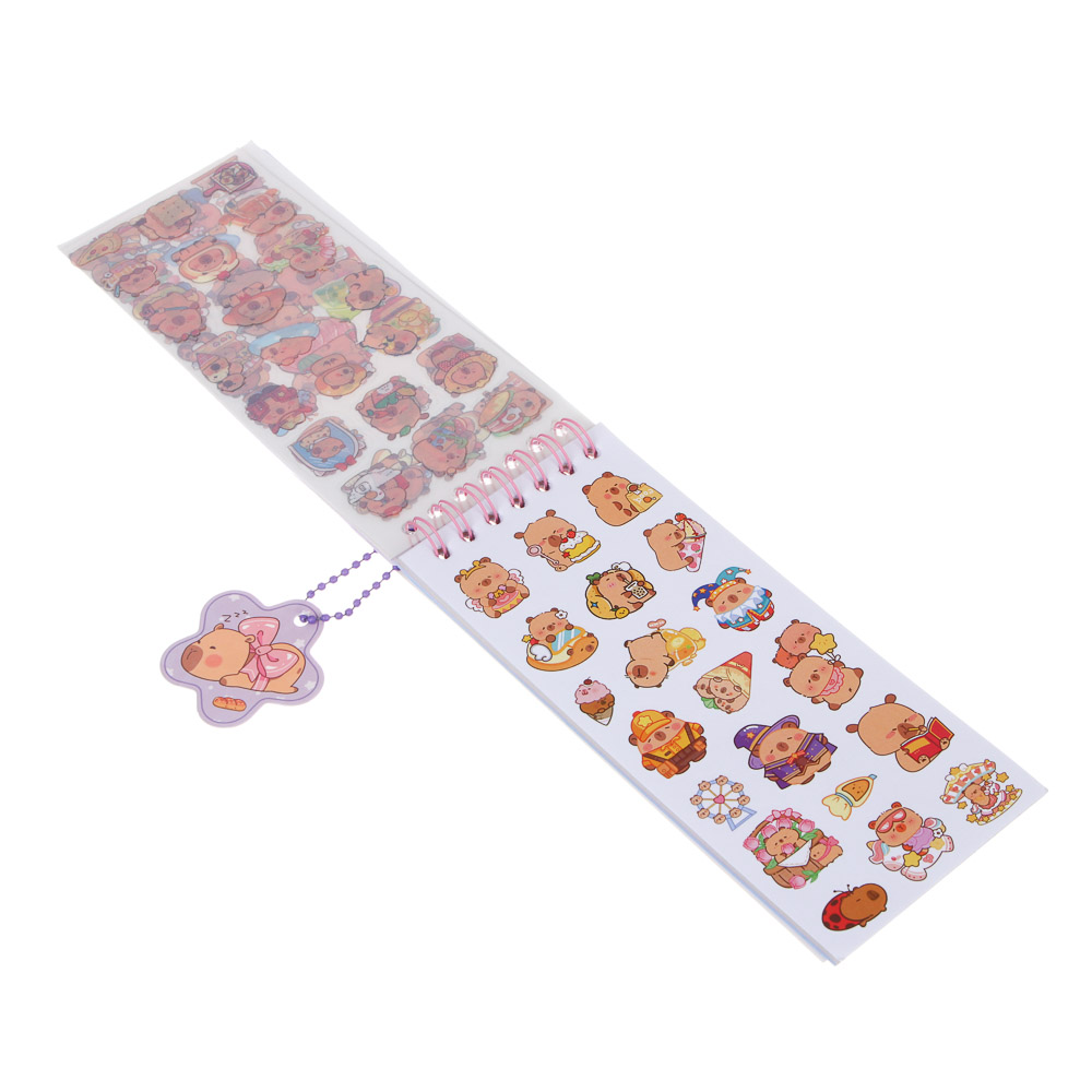 Записная книжка "Капибара" 7х26см, с наклейками и брелоком, PET, бумага, 4 дизайна, шоу-бокс - #8