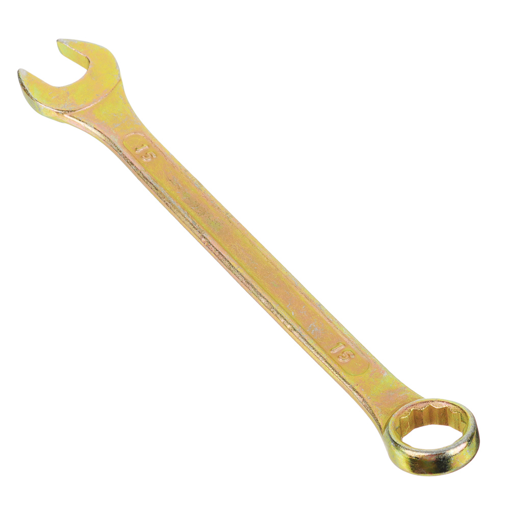 ЕРМАК Ключ рожково-накидной, 15мм, желтый цинк - #1